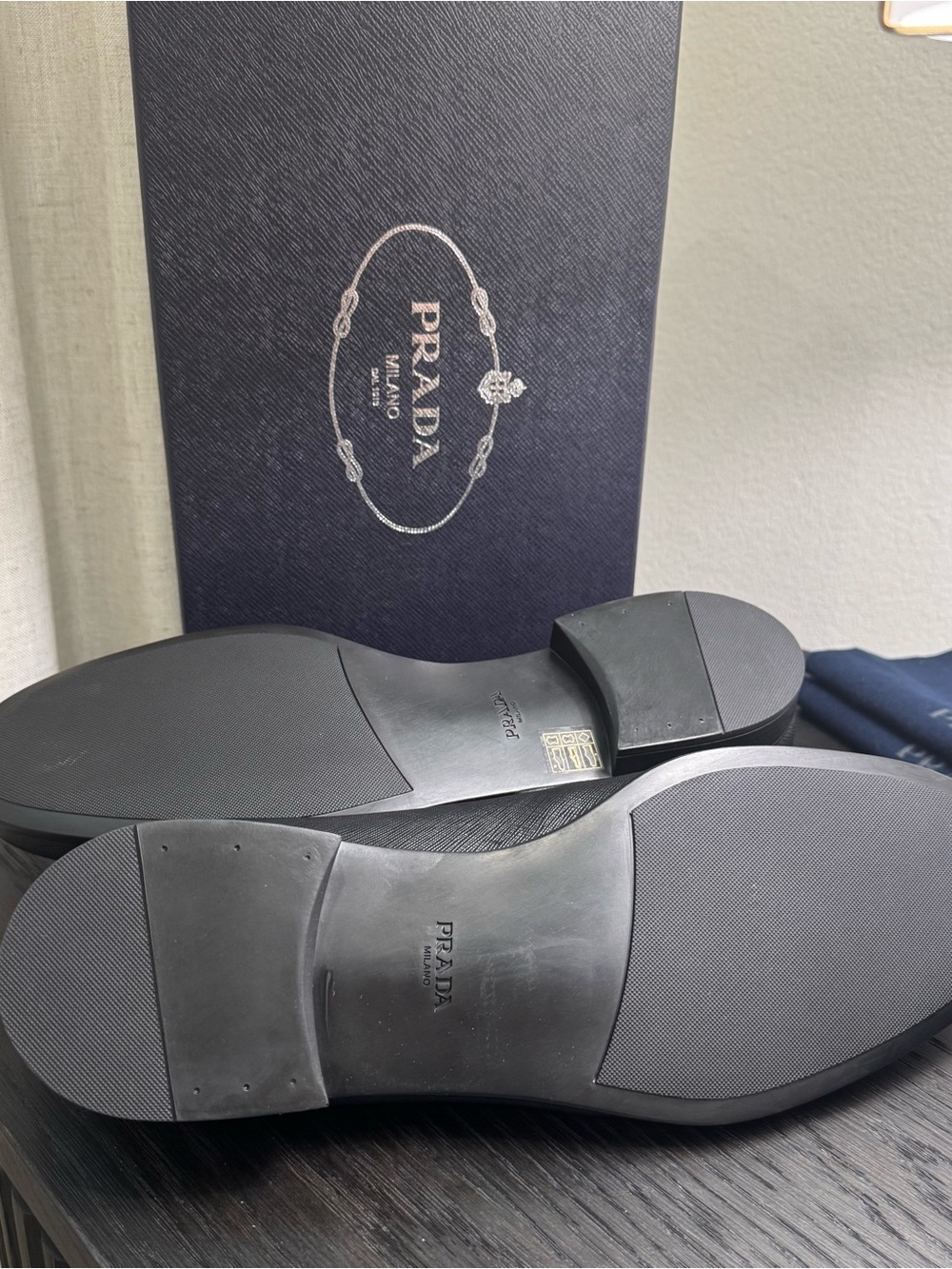 Prada Saffiano Triangle Logo Leather Dress Shoe Loafers 13 - Picture 8 of 9